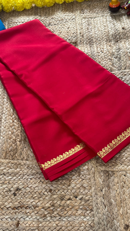 Pure Mysore Silk Saree - Mango Boarder Red