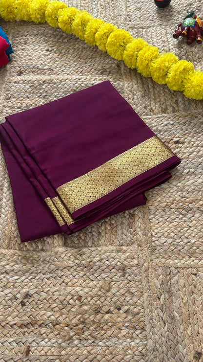 Combo Offer - Wine Monotone Mysuru Silk Saree + Designer second Blouse fabric