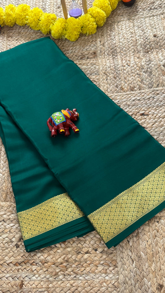 Pure Mysore Silk Saree - Thick Boarder Dark Green