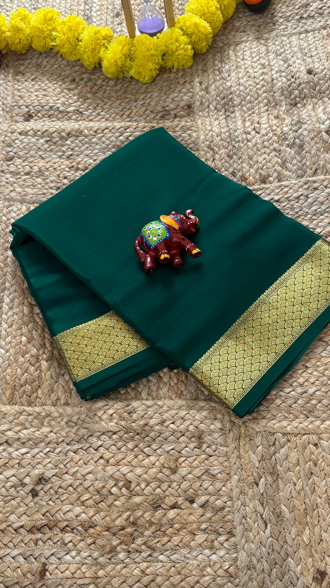 Pure Mysore Silk Saree - Thick Border Dark Green