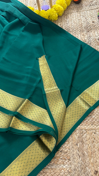 Combo Offer - Green Monotone Mysuru Silk Saree + Designer second Blouse fabric