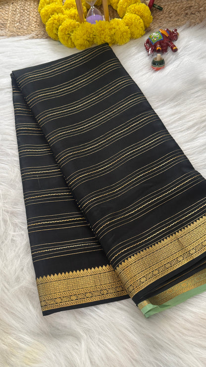 Pure Mysore Silk Sarees - Bespoke Drapes - Black & Light Green