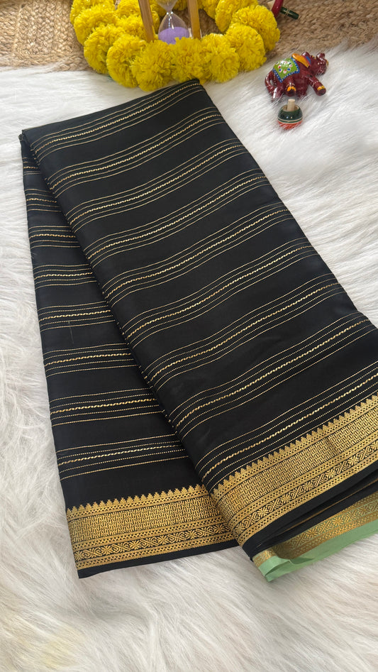 Pure Mysore Silk Sarees - Bespoke Drapes - Black & Light Green