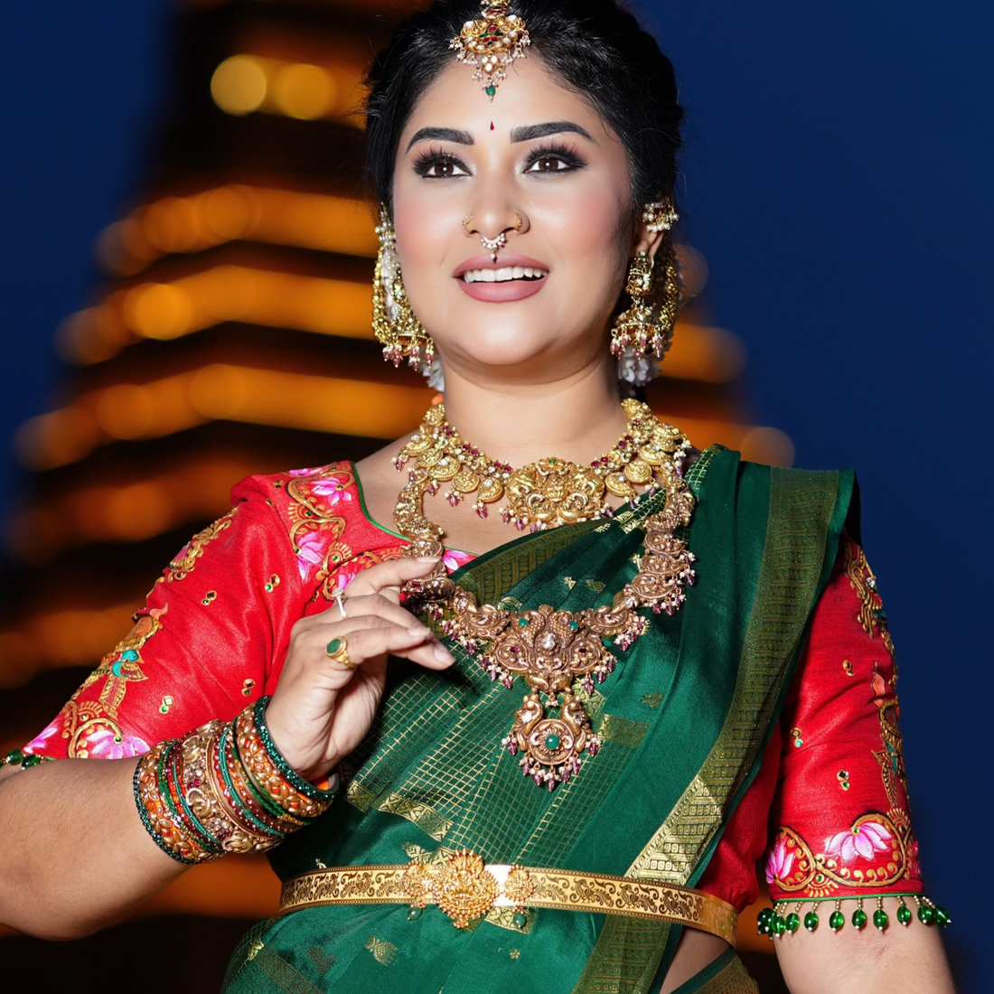 Pure Mysore Silk Saree - Jhumka Zari Solid Green