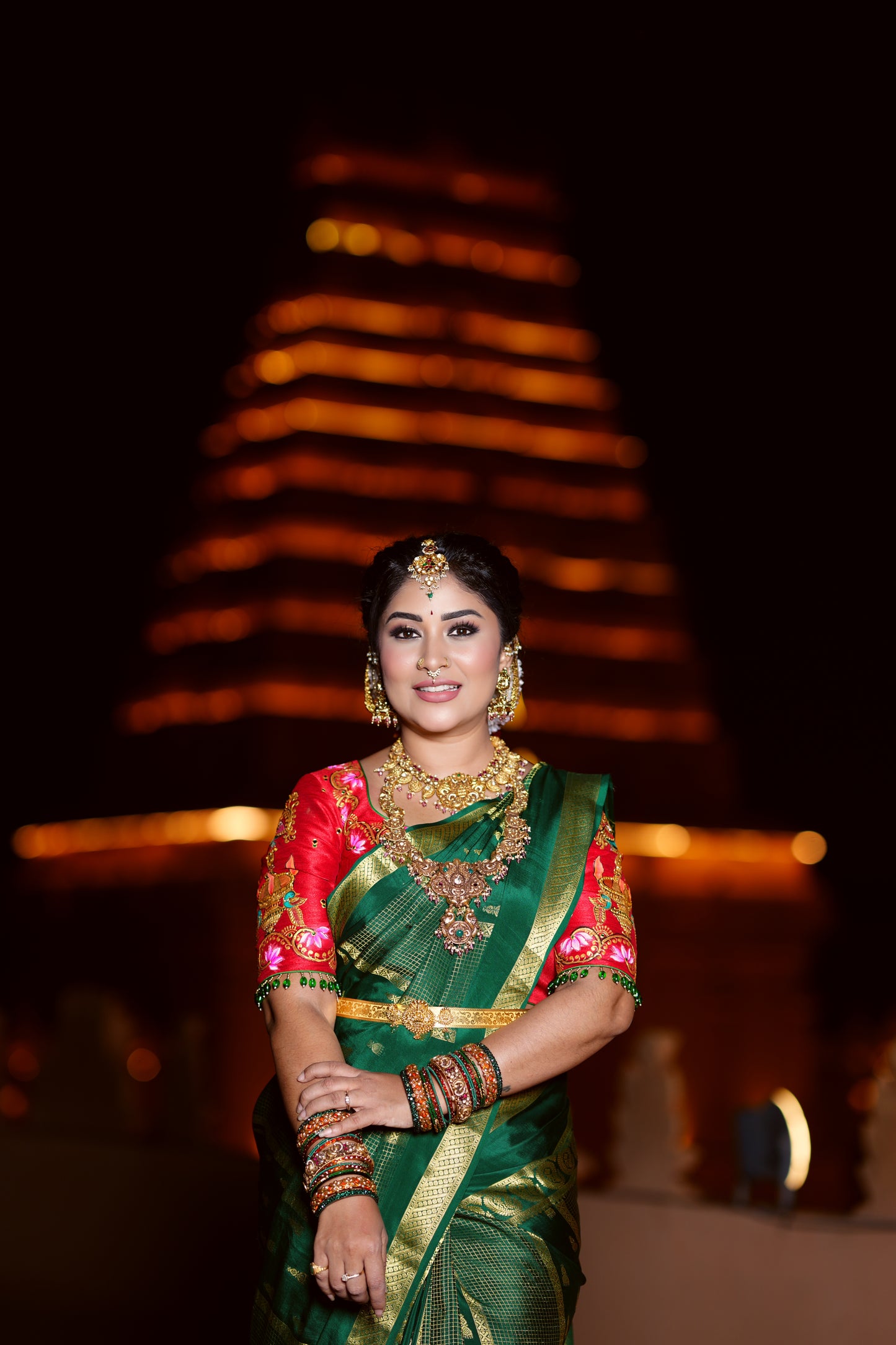 Pure Mysore Silk Saree - Jhumka Zari Solid Green