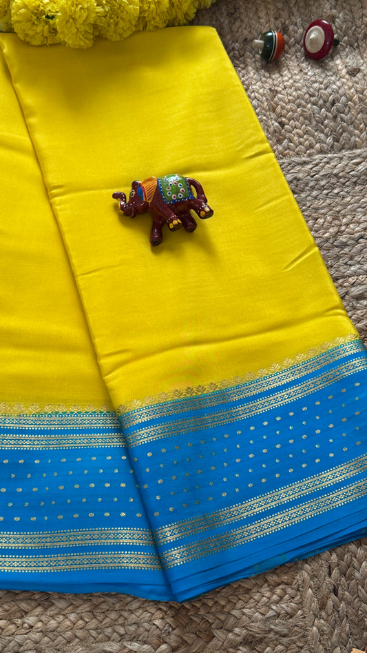Pure Mysore Silk Sarees - Bespoke Drapes - Yellow and Blue