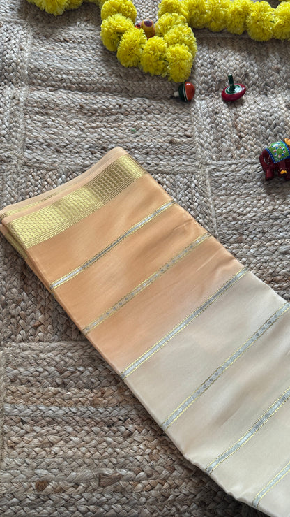 Pure Mysore Silk Sarees - Bespoke Drapes - Beige and Purple