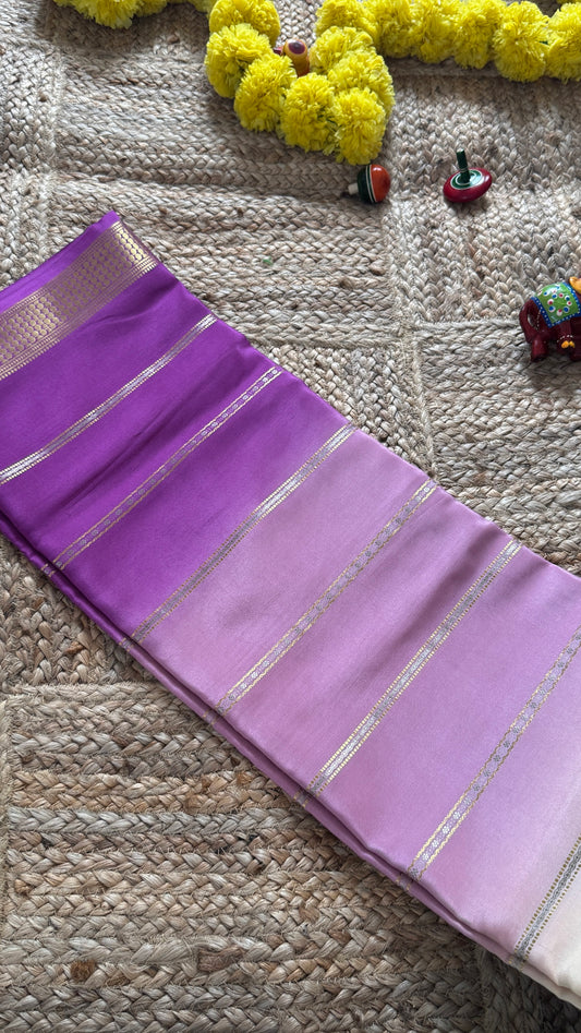 Pure Mysore Silk Sarees - Bespoke Drapes - Beige and Purple