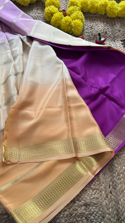 Pure Mysore Silk Sarees - Bespoke Drapes - Beige and Purple