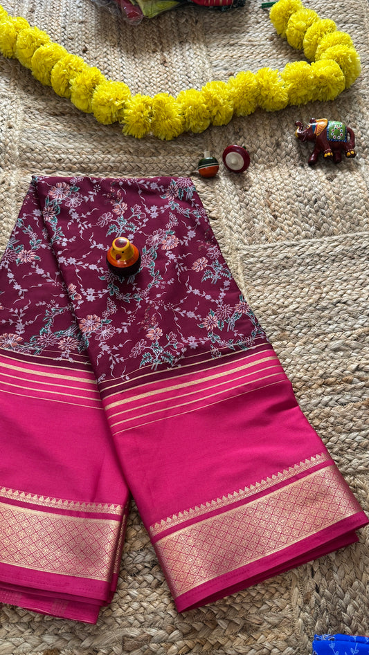 Digital Print 2D Saree - Brown and Pink