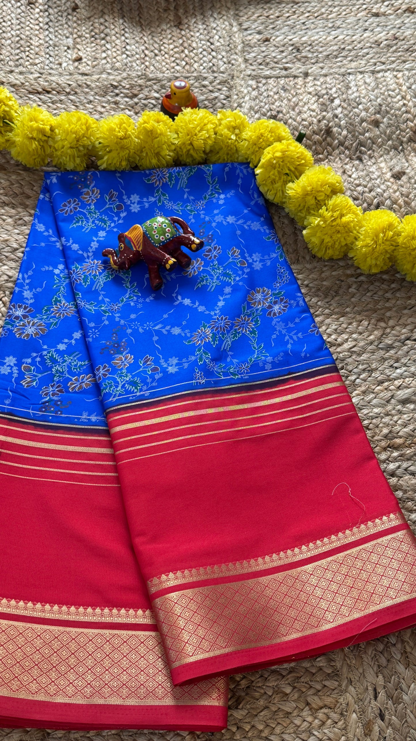Digital Print 2D Saree - Blue and Pink