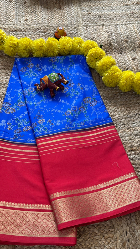 Digital Print 2D Saree - Blue and Pink