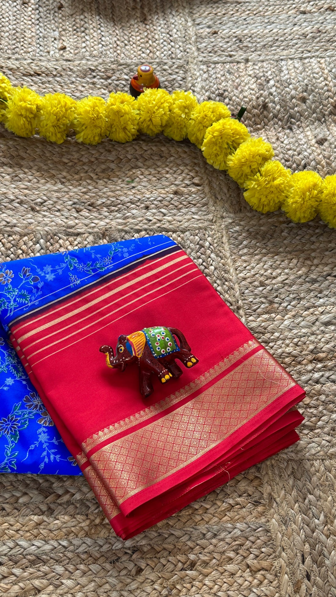 Digital Print 2D Saree - Blue and Pink