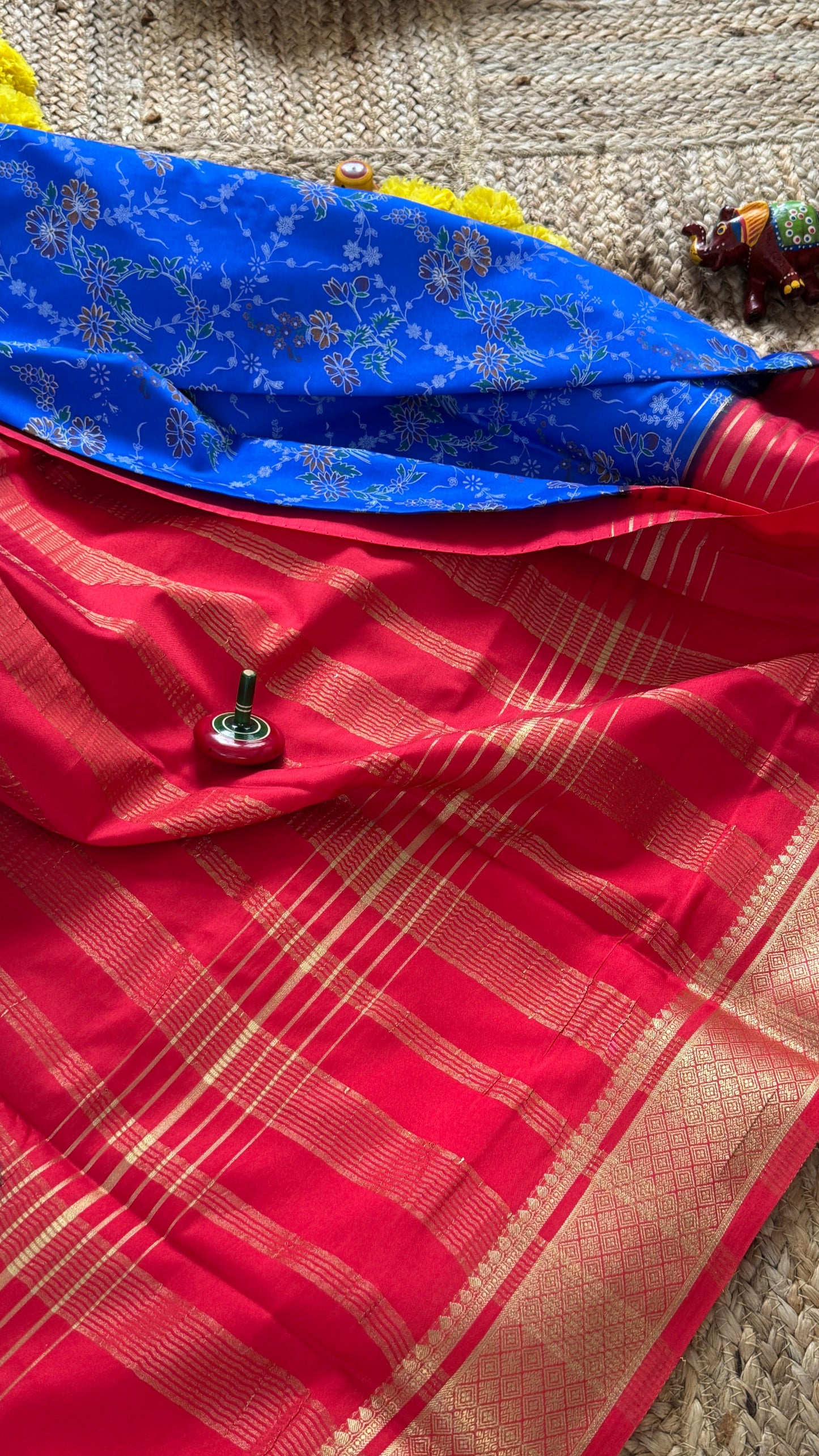 Digital Print 2D Saree - Blue and Pink