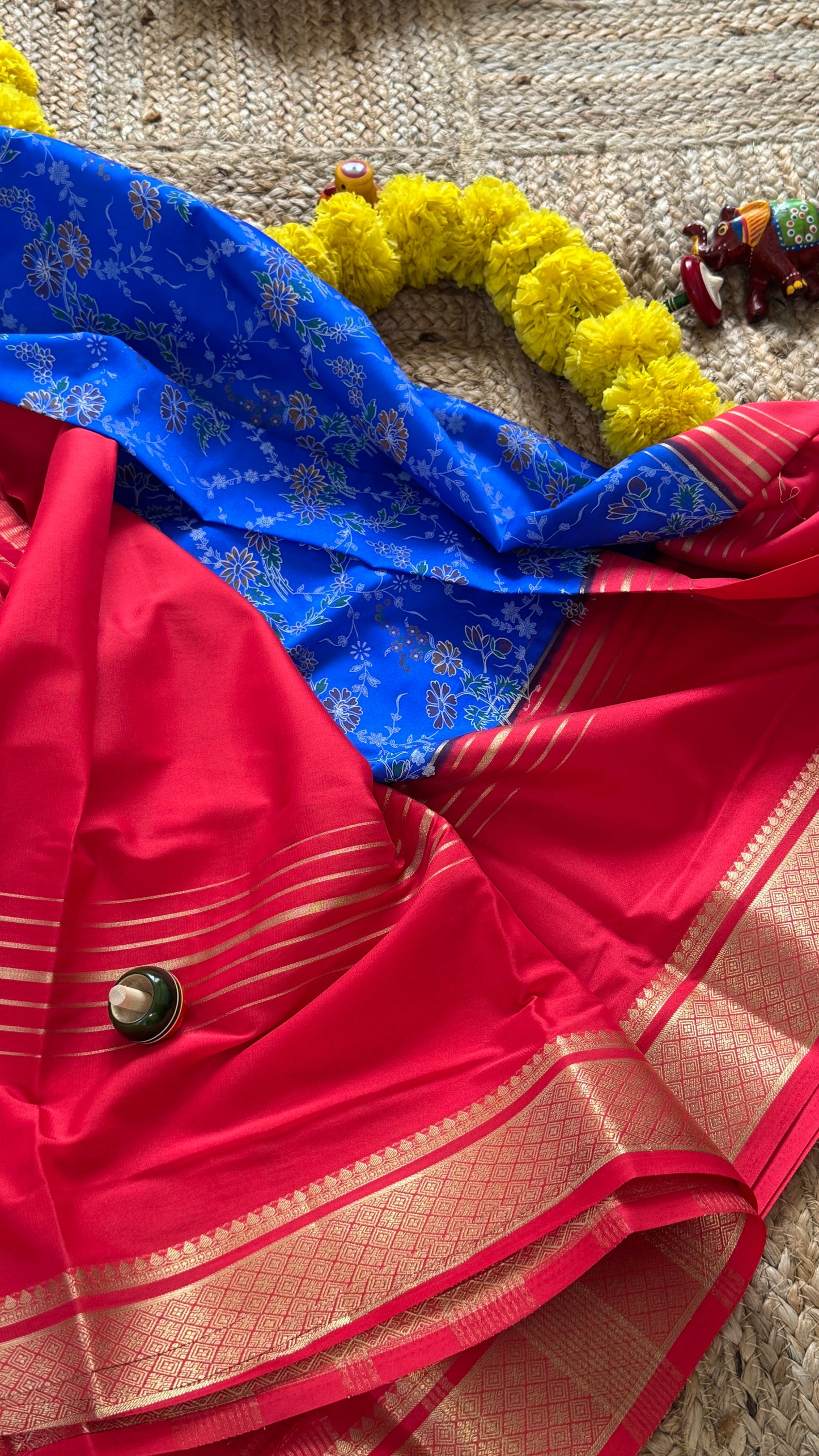 Digital Print 2D Saree - Blue and Pink