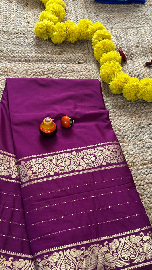 Semi Silk Saree - Solid Purple 5 Lines