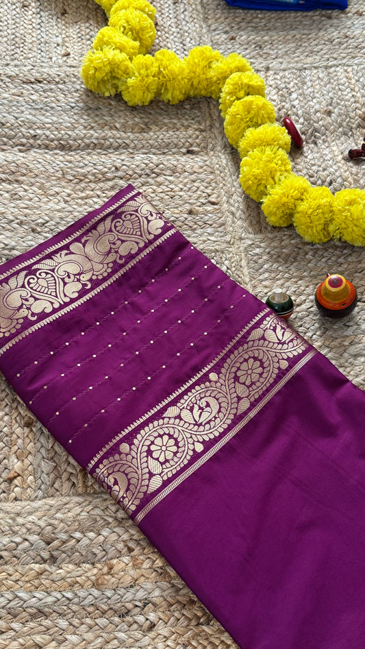 Semi Silk Saree - Solid Purple 5 Lines