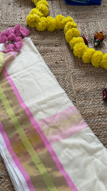 Mul Cotton : Cream and Pink