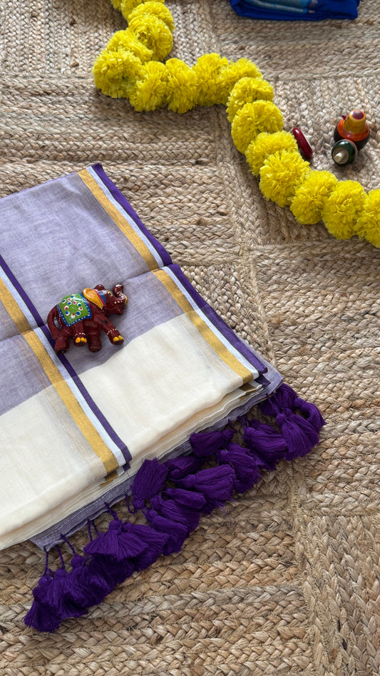 Mul Cotton : White and Purple