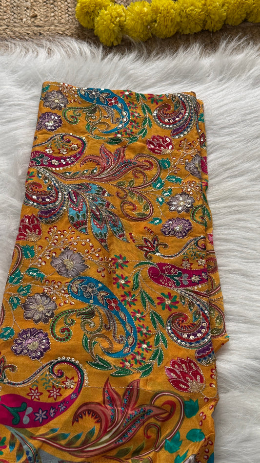 Designer Blouse Fabric - Crepe Silk Mustard Yellow1
