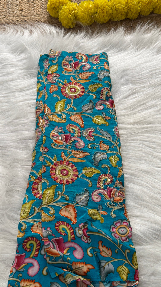 Designer Blouse Fabric - Crepe Silk Blue