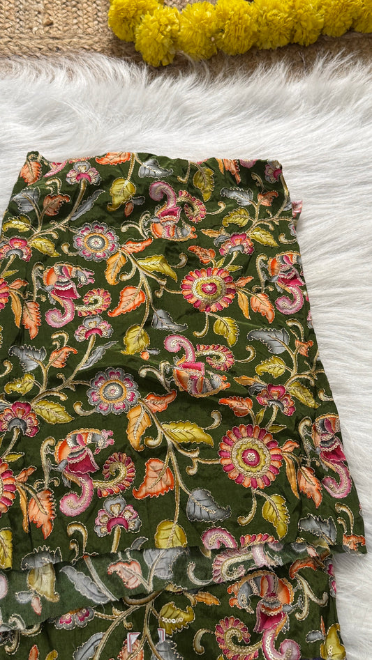 Designer Blouse Fabric - Crepe Silk Mehandi Green