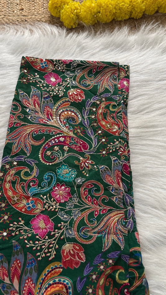 Designer Blouse Fabric - Crepe Silk Green