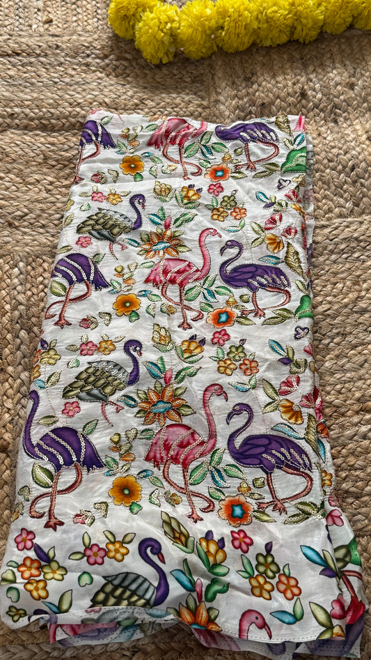 Designer Blouse Fabric - Crepe Silk White3