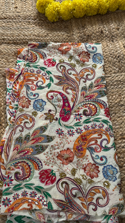 Designer Blouse Fabric - Crepe Silk White1