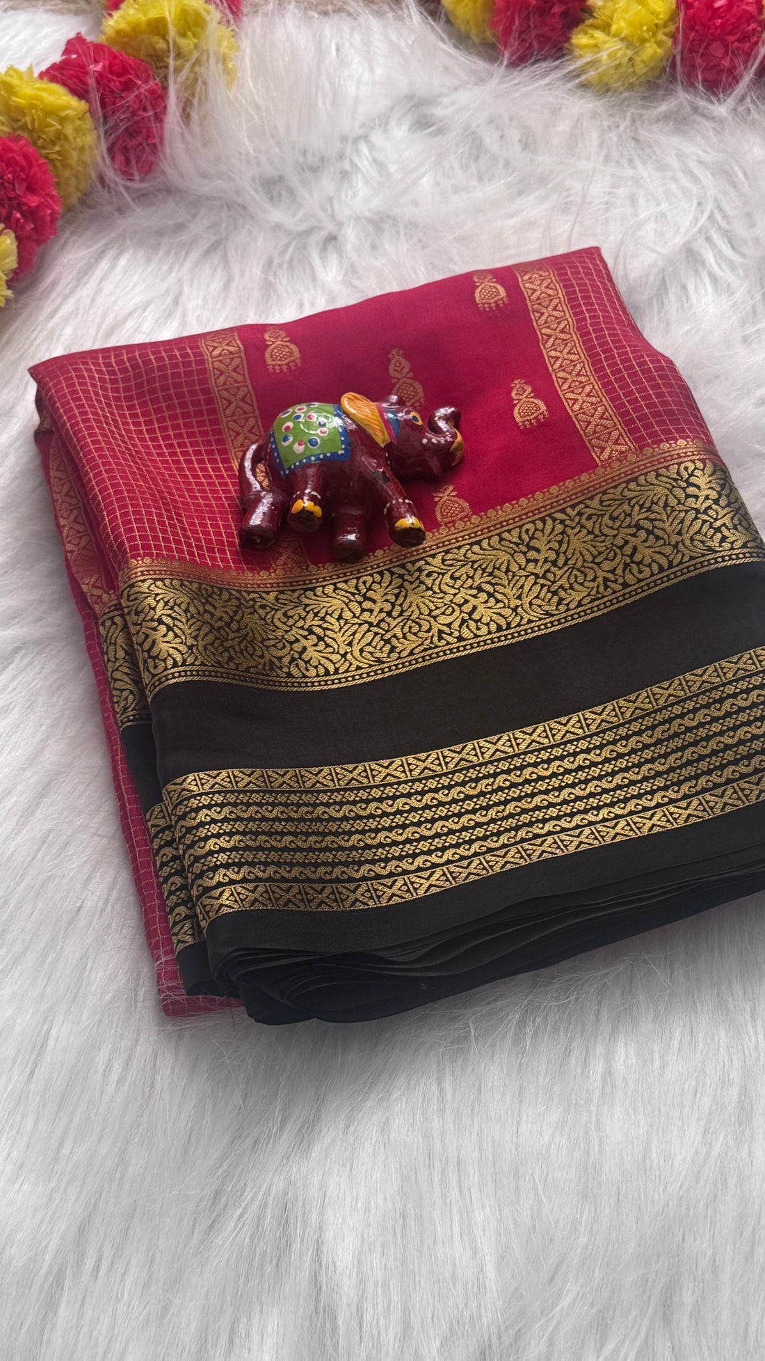 Pure Mysore Silk Saree - Jhumka Zari 2D Red and Black