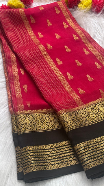 Pure Mysore Silk Saree - Jhumka Zari 2D Red and Black
