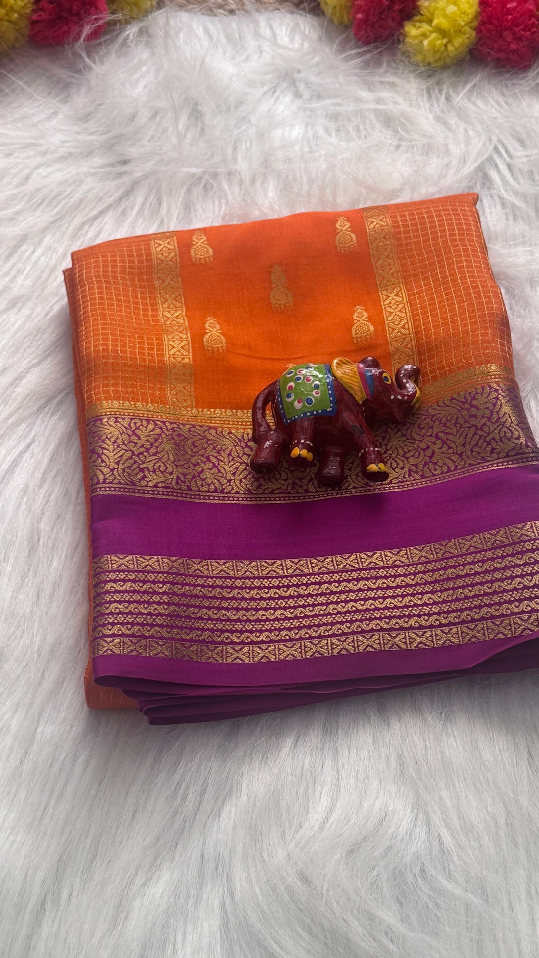 Pure Mysore Silk Saree - Jhumka Zari 2D Orange and Purple