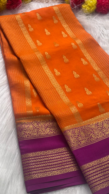 Pure Mysore Silk Saree - Jhumka Zari 2D Orange and Purple