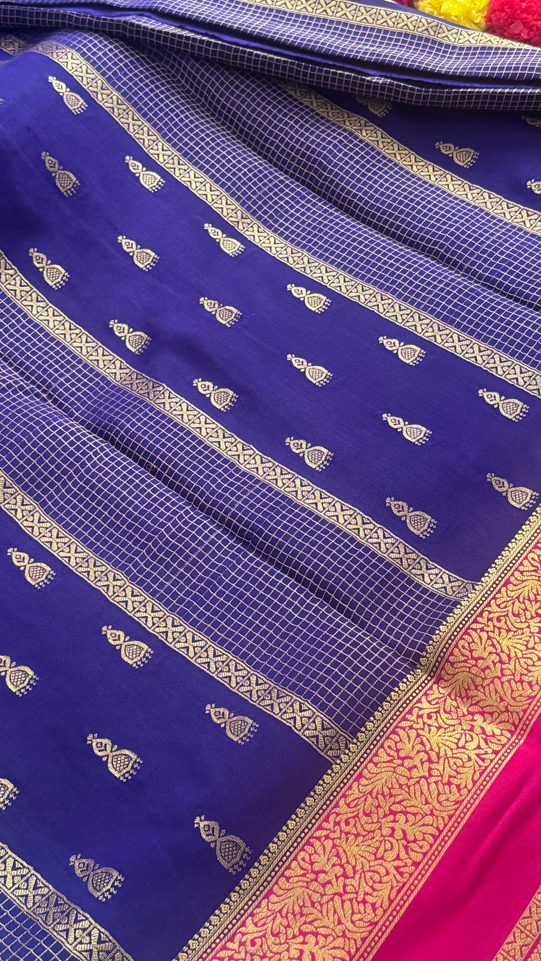 Pure Mysore Silk Saree - Jhumka Zari 2D Royal Blue and Pink