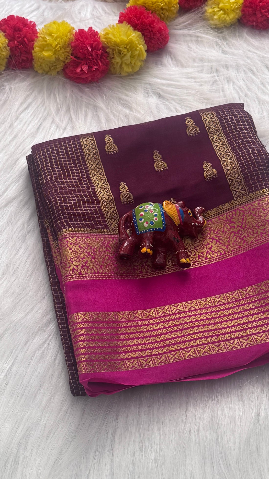 Pure Mysore Silk Saree - Jhumka Zari 2D Wine and Dark Pink