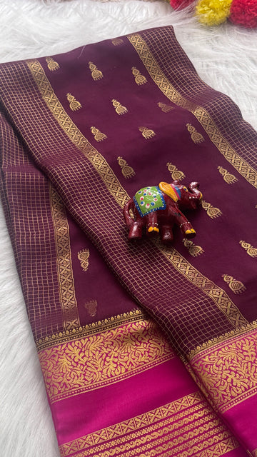 Pure Mysore Silk Saree - Jhumka Zari 2D Wine and Dark Pink