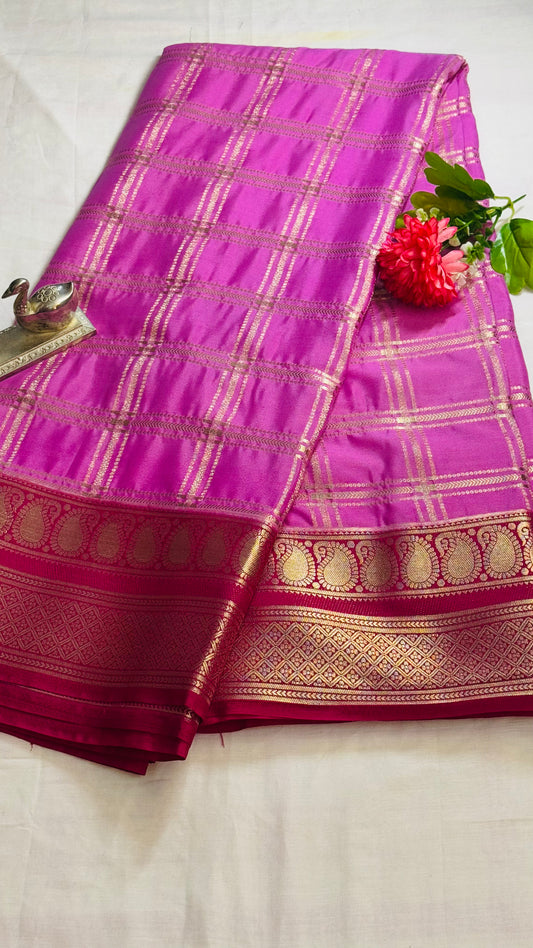 Semi Silk Sarees - Stripes and Zari Boarder Lilac and Magenta
