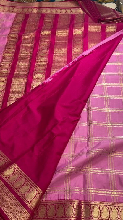 Semi Silk Sarees - Stripes and Zari Boarder Lilac and Magenta