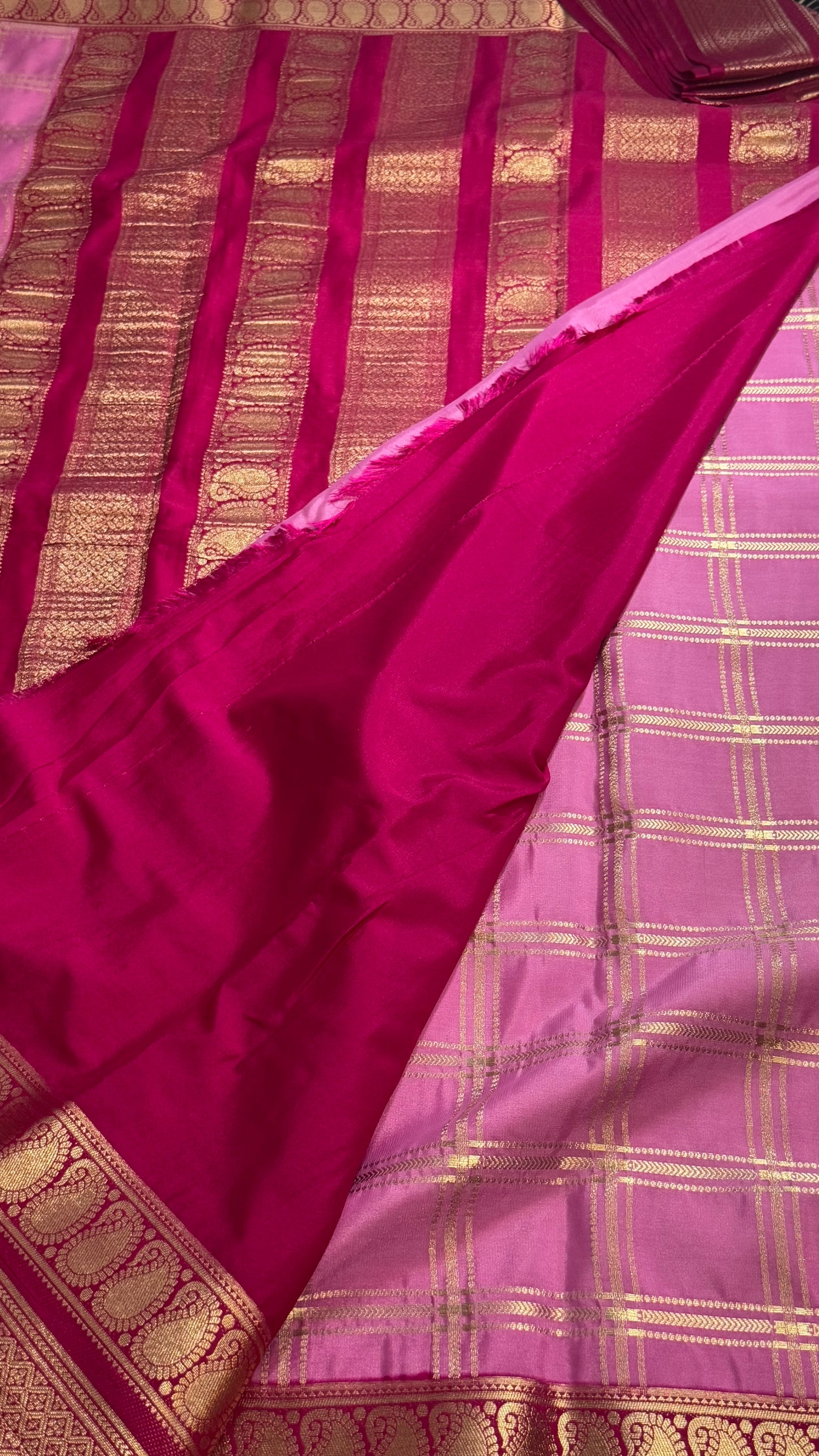 Semi Silk Sarees - Stripes and Zari Boarder Lilac and Magenta