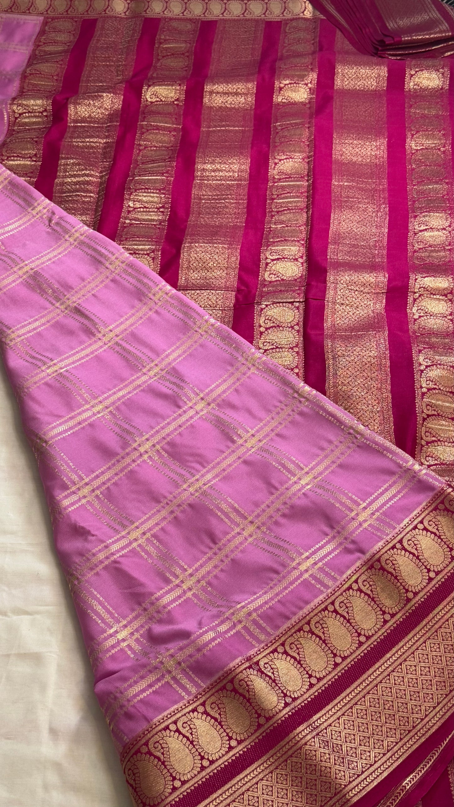 Semi Silk Sarees - Stripes and Zari Boarder Lilac and Magenta