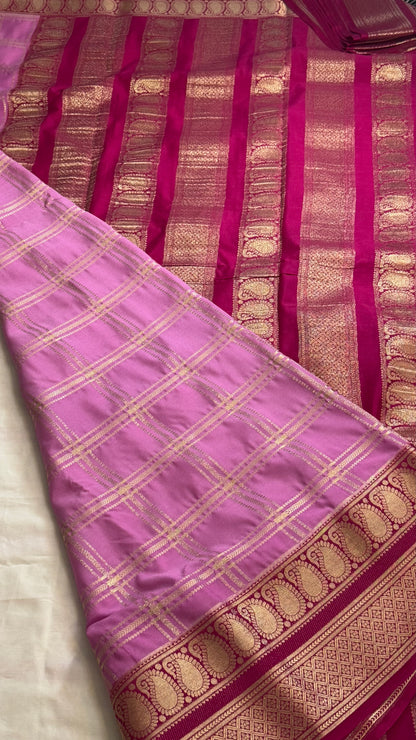 Semi Silk Sarees - Stripes and Zari Boarder Lilac and Magenta