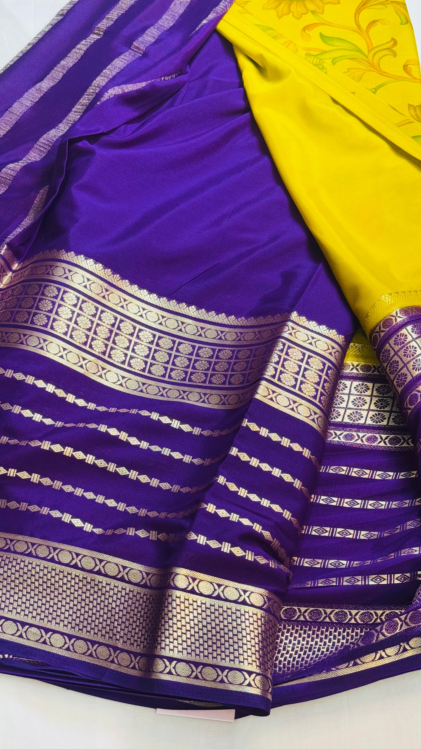 Semi Silk Sarees with Stripes - Mustard Print and Purple
