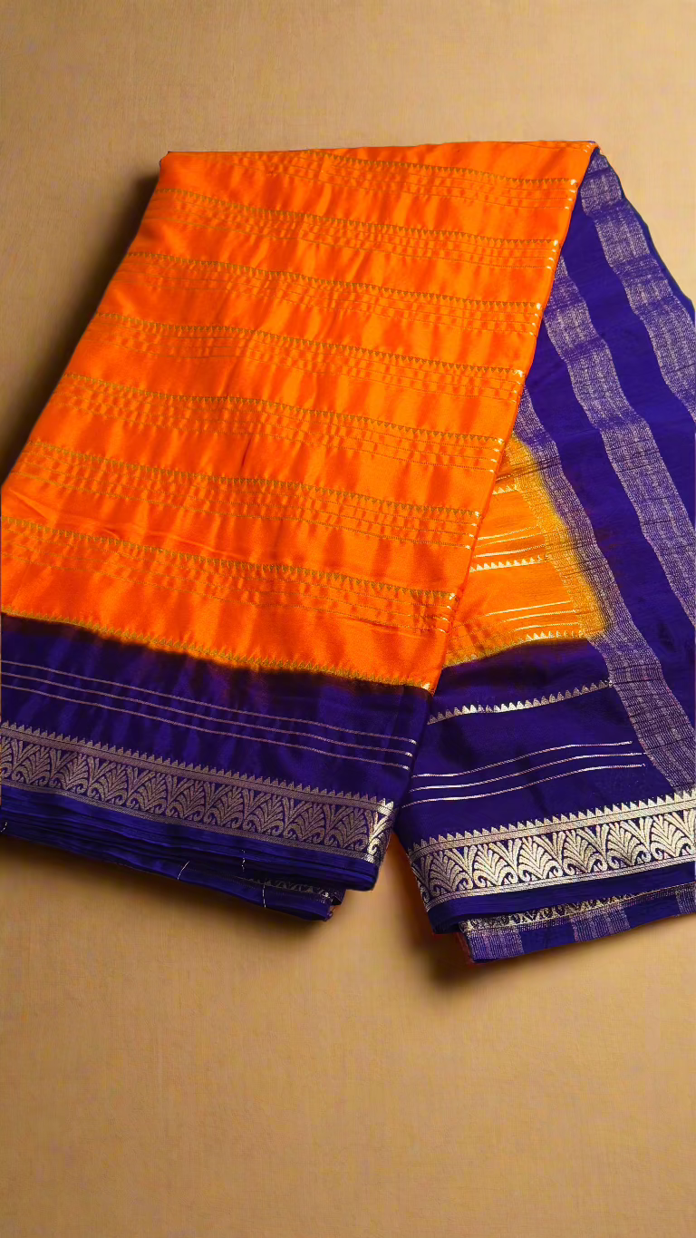 Semi Silk Sarees - Orange and Purple