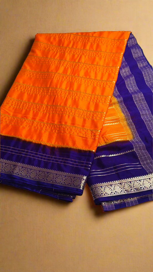 Semi Silk Sarees - Orange and Purple