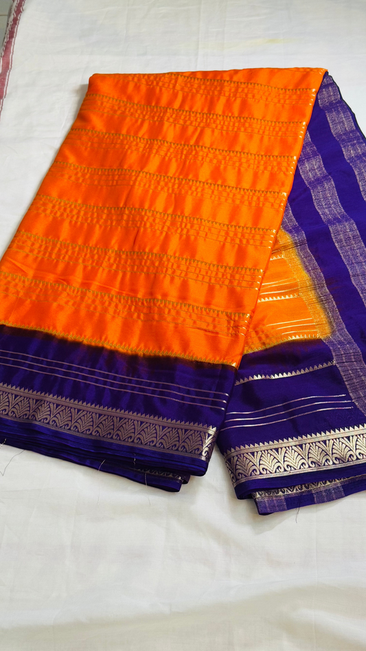 Semi Silk Sarees - Orange and Purple