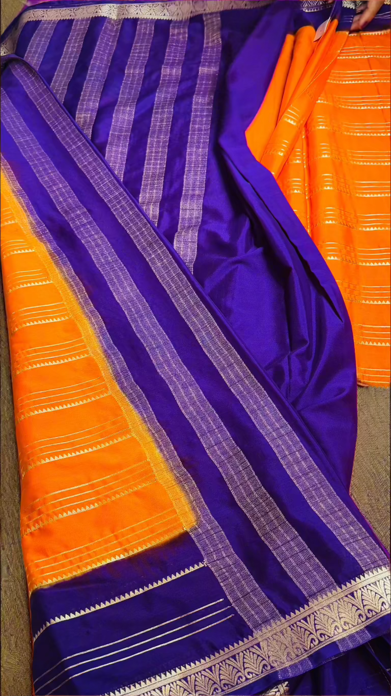Semi Silk Sarees - Orange and Purple