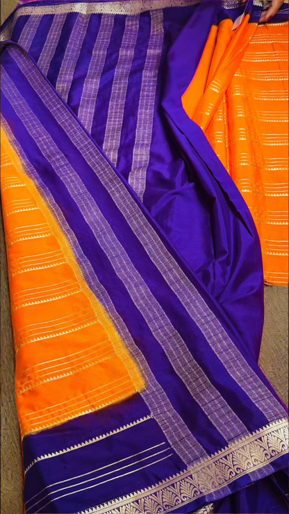 Semi Silk Sarees - Orange and Purple