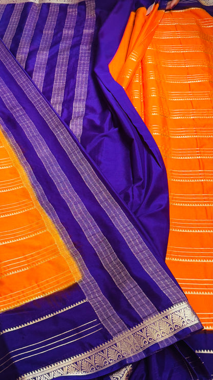 Semi Silk Sarees - Orange and Purple