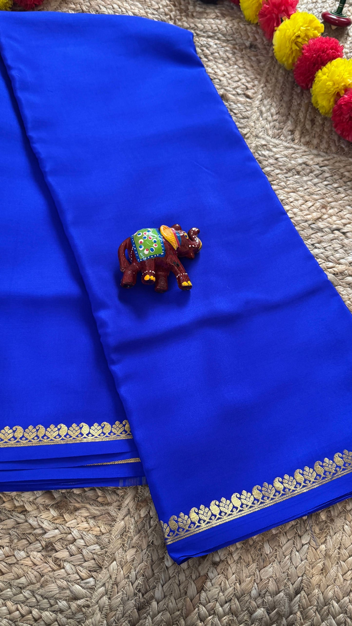 Combo Offer - Royal Blue Monotone Mysuru Silk Saree + Designer second Blouse fabric