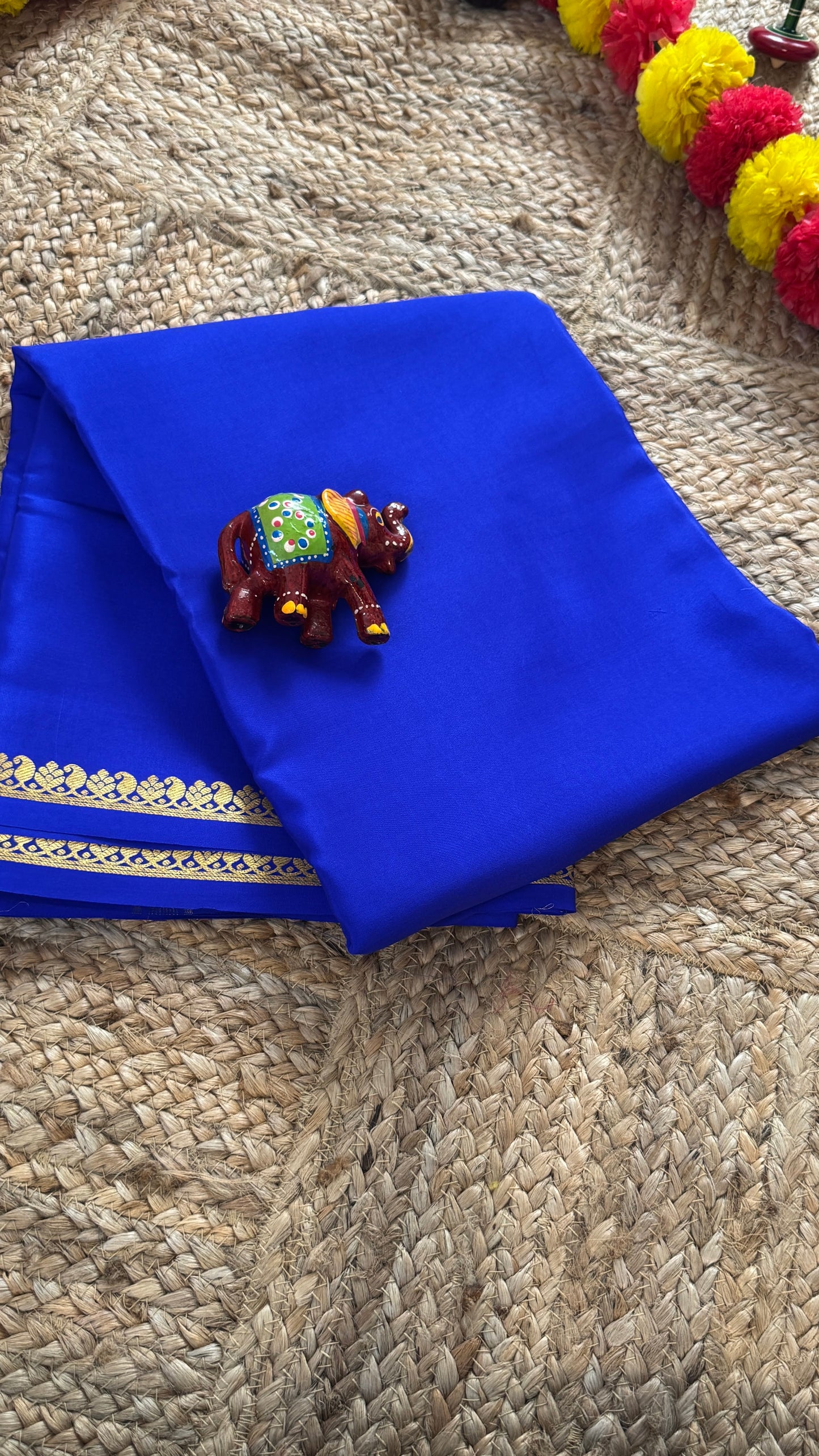 Combo Offer - Royal Blue Monotone Mysuru Silk Saree + Designer second Blouse fabric